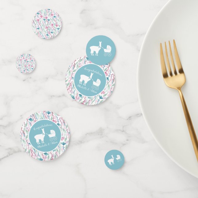 Confeti Llama Baby Shower Cute Blue Boy (Grupo)