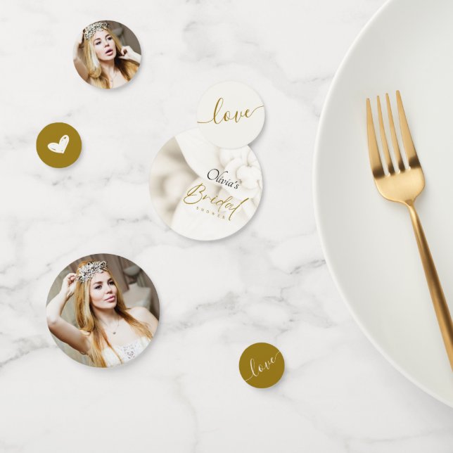 Confeti Lluvia de boda Ivory Bloom y Elegant Gold Script (Grupo)