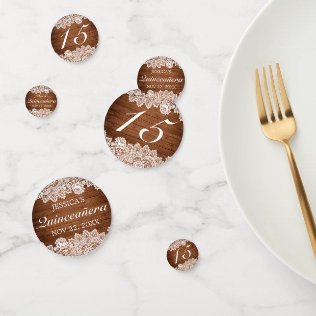 Confeti Madera Rusa y Quinceañera de encaje blanco (Grupo)