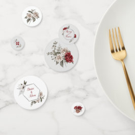 Confeti Mesa Boda de Borgoña, Rubor y rosas blancas