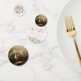 Confeti Mesa de boda personalizada con flores rosadas