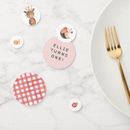 Confeti Mesa de cumpleaños de animales de Woodland rosados