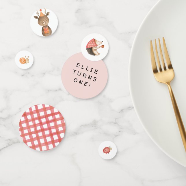 Confeti Mesa de cumpleaños de animales de Woodland rosados (Grupo)