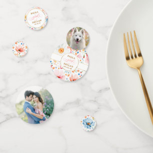 Confeti Mesa de foto de parejas con flores de acuarela y p