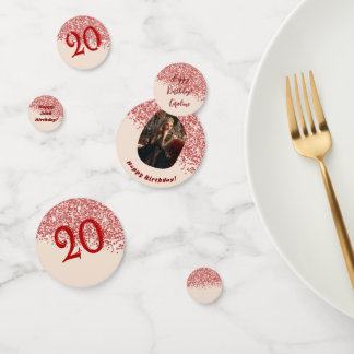Confeti Mesa de fotos con brillo rojo rubí para cumpleaños