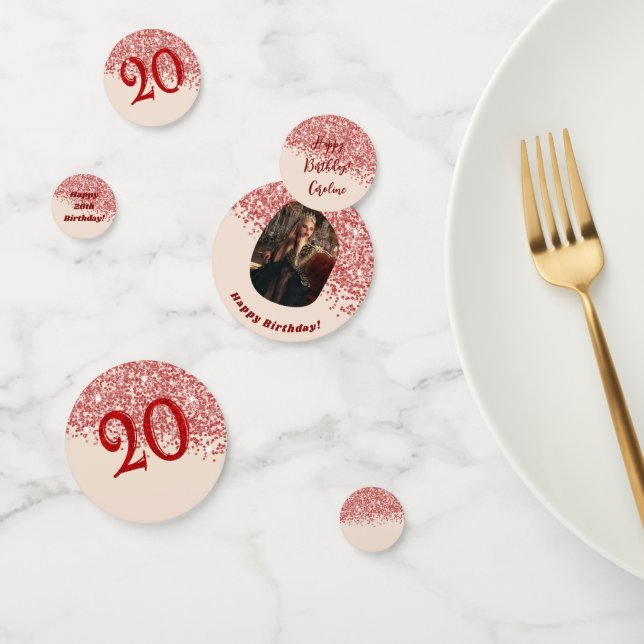 Confeti Mesa de fotos con brillo rojo rubí para cumpleaños (Grupo)