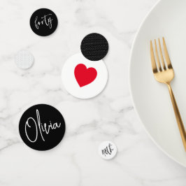 Confeti Minimalista B&W Geometric 40th Birthday Red Heart