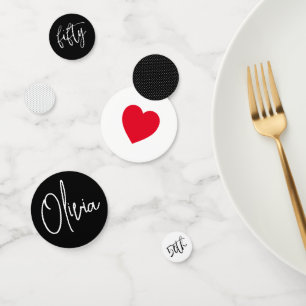 Confeti Minimalista B&W Geometric 50th Birthday Red Heart