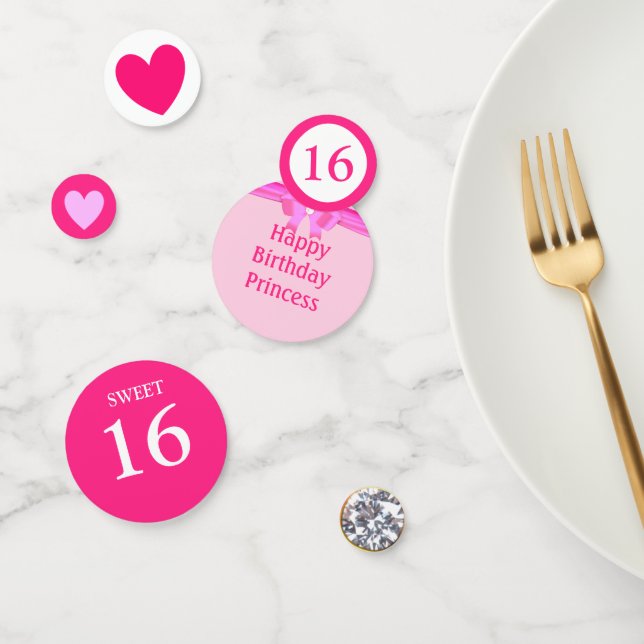 Confeti Moda 16º cumpleaños sobre blanco y rosa (Grupo)