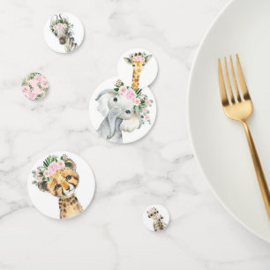 Confeti Moda Pink Floral Safari Animales Wild One Baby Gir