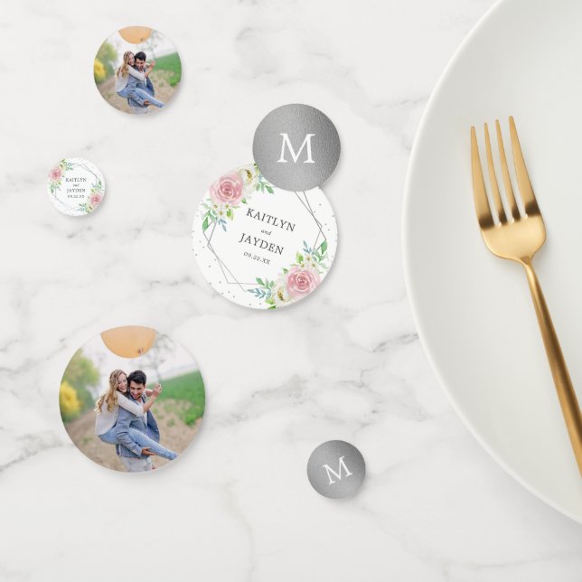 Confeti Moda Relieve metalizado plateado geométrico Boda f (Grupo)