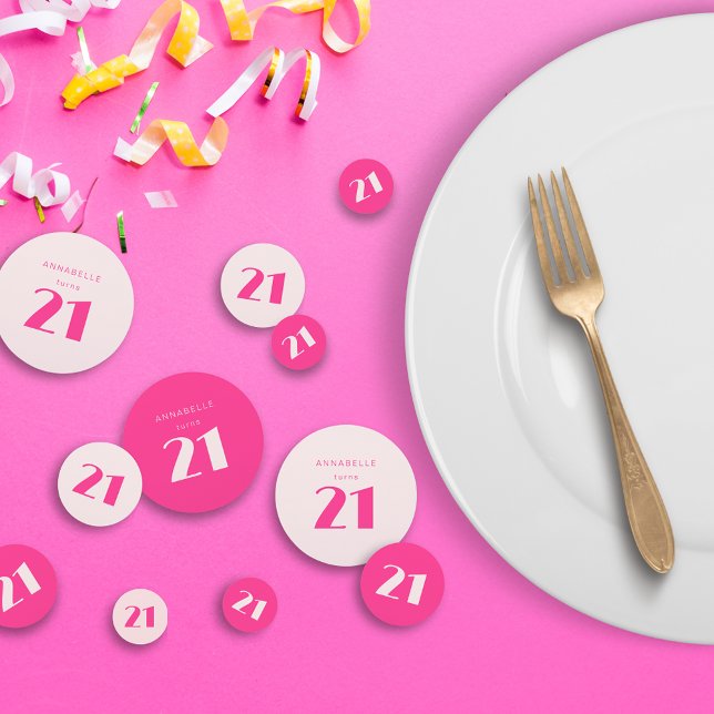 Confeti Moderna 21ª Veintiún Fiesta de Cumpleaños Rosa (Pink 21st birthday party table confetti with modern and simple typography)