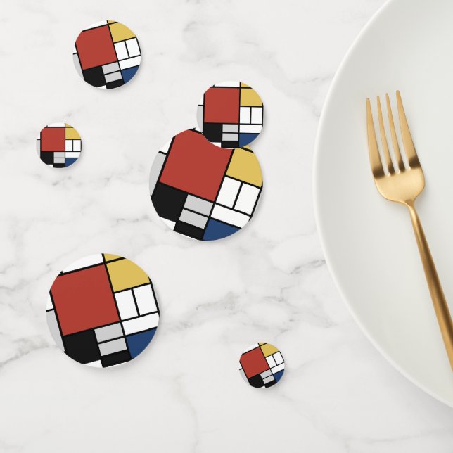 Confeti Mondrian Pintura de Plano Rojo Amarillo Azul Gris  (Grupo)