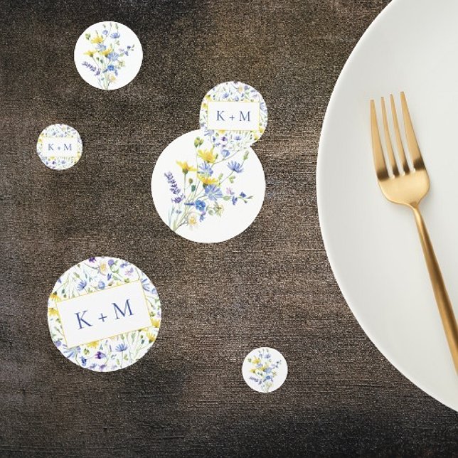 Confeti Monograma de acuarela Flores silvestres Boda (Watercolor Wildflowers Monogram Wedding Table Confetti)