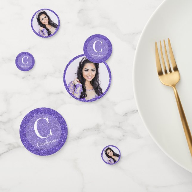 Confeti Monograma de Purpurina morado Girly (Grupo)