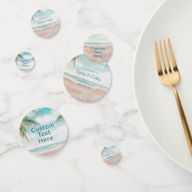 Confeti Monograma del Boda Island Breeze Sandy Beach Scene (Grupo)