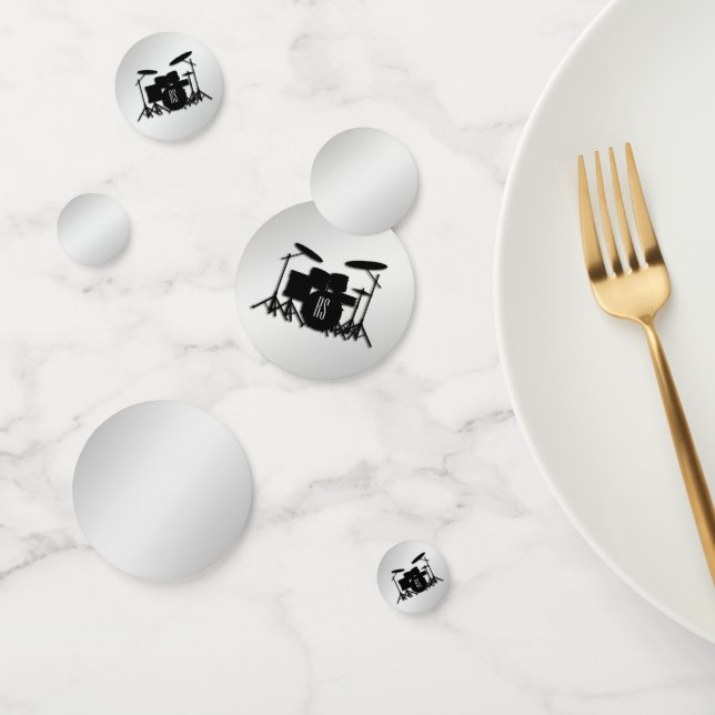 Confeti Monograma juego de tambor plateado (Grupo)