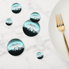 Confeti Monograma misterioso de neón azul de montaña nevad