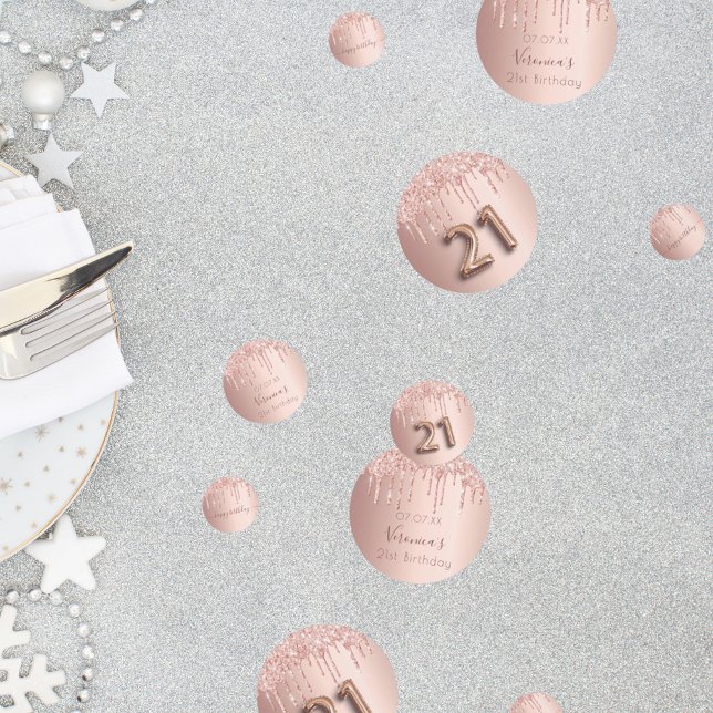 Confeti Monograma rosa purpurina de oro rosa de 21 años (Subido por el creador)