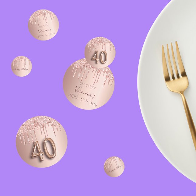 Confeti Monograma rosa purpurina rosa de oro de 40 años (Subido por el creador)