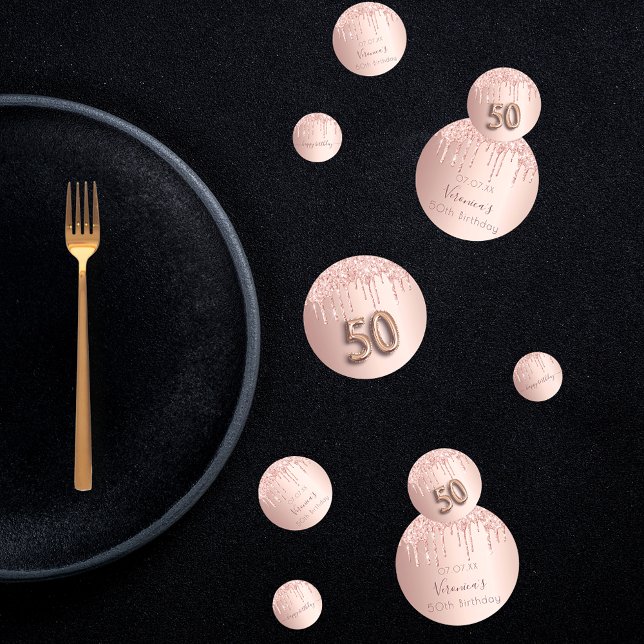 Confeti Monograma rosa rosa purpurina de oro de 50 años (Subido por el creador)
