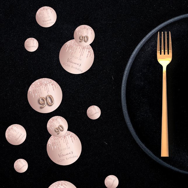 Confeti Monograma rosa rosa purpurina de oro de 90 años (Subido por el creador)