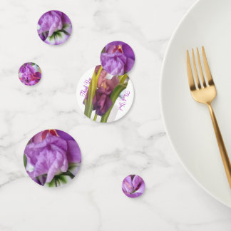 Confeti Motivo Floral Púrpura Redondo