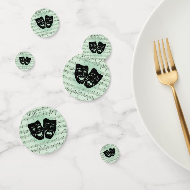 Confeti Música verde y máscaras griegas de teatro (Grupo)