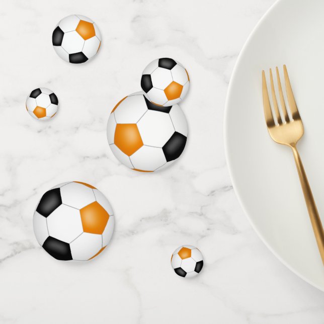 Confeti naranja bolas de fútbol negro niños fiesta deporti (Grupo)