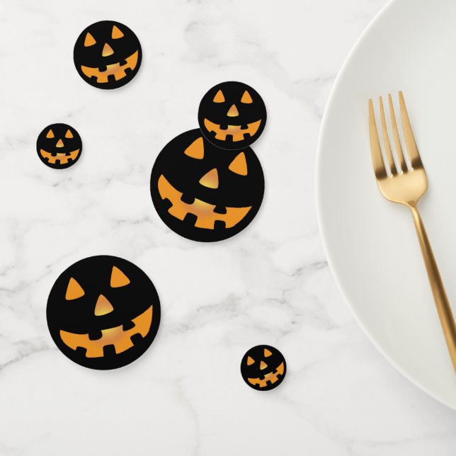 Confeti naranja y negro jack o' lantern face (Grupo)