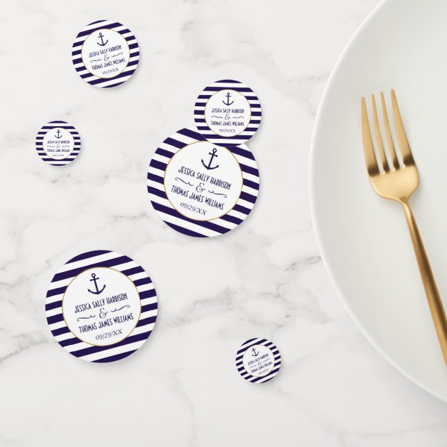 Confeti Nautical Navy & White Stripe Anchor Wedding Favor (Grupo)