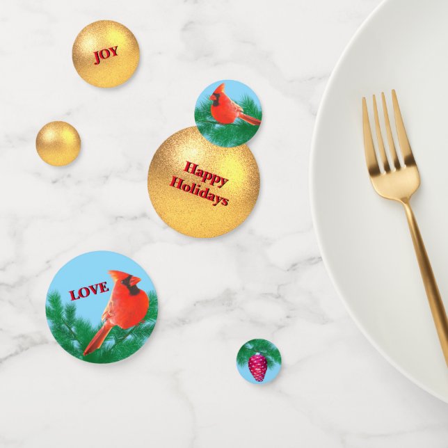 Confeti Navidad bola de oro, cardenal, cono de pino (Grupo)