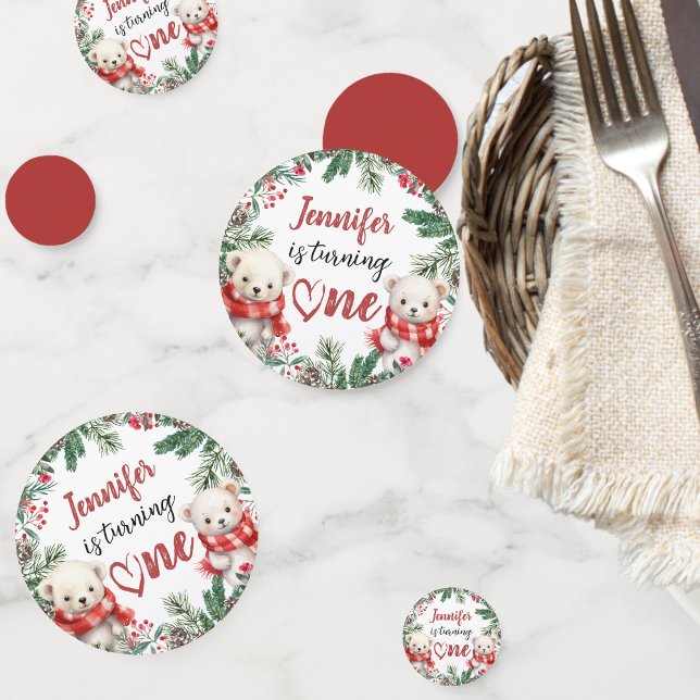 Confeti Navidades de oso polar lindo primer cumpleaños (Subido por el creador)