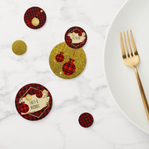 Confeti Navidades personalizados de Buffalo Plaid Gold