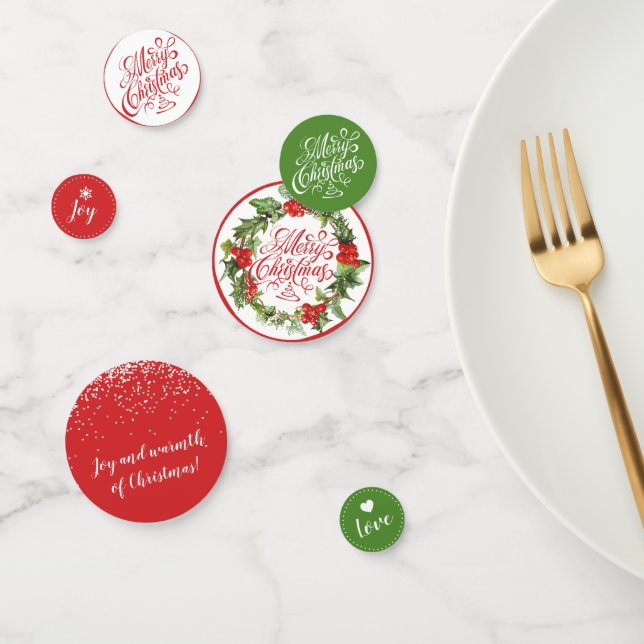 Confeti Navidades Red Green Wreath Holly Ivy Typography (Grupo)