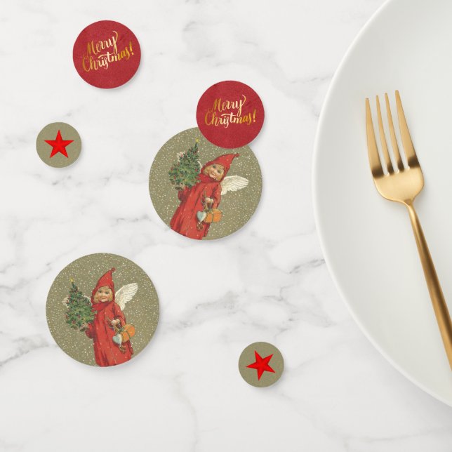 Confeti Navidades victorianos Angel Little Tree Red Stars (Grupo)