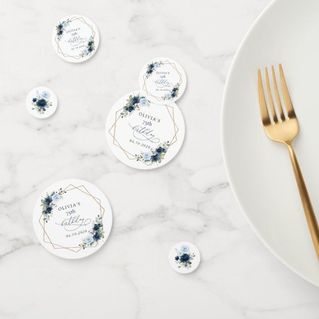 Confeti Navy Flowers, Blue Flowers, Greenery, Birthday (Grupo)