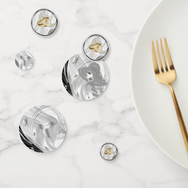 Confeti Negro con plata sobre seda de marfil (Grupo)