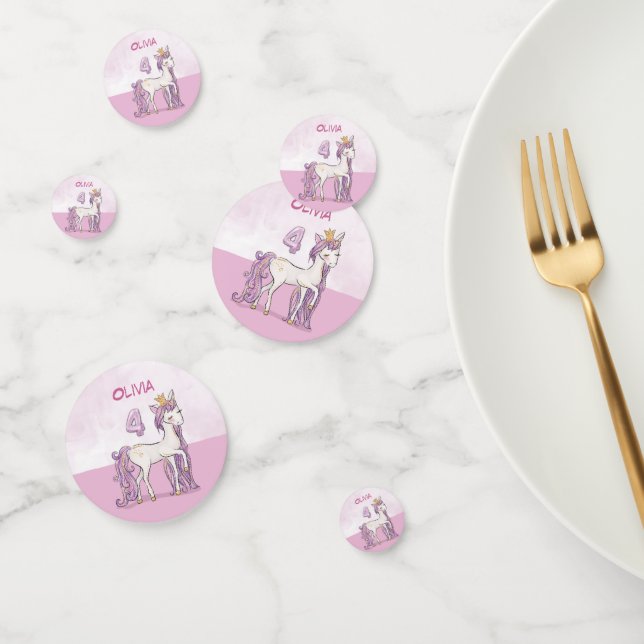 Confeti Nombre personalizado 4º cumpleaños Caballo rosa co (Grupo)
