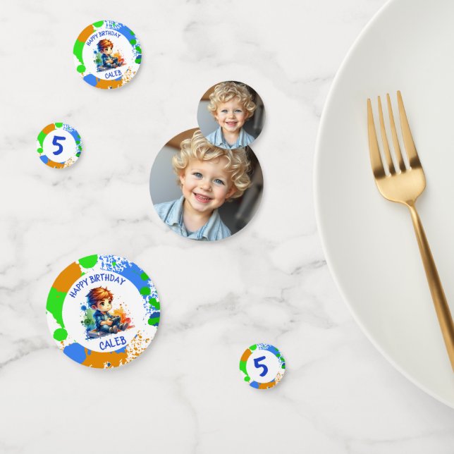 Confeti Nombre y edad del niño cumpleaños Foto personaliza (Grupo)