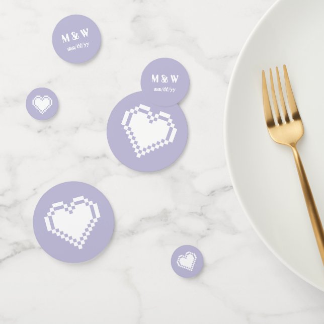 Confeti Nuestros corazones de 8 bits en la mesa de lavanda (Grupo)