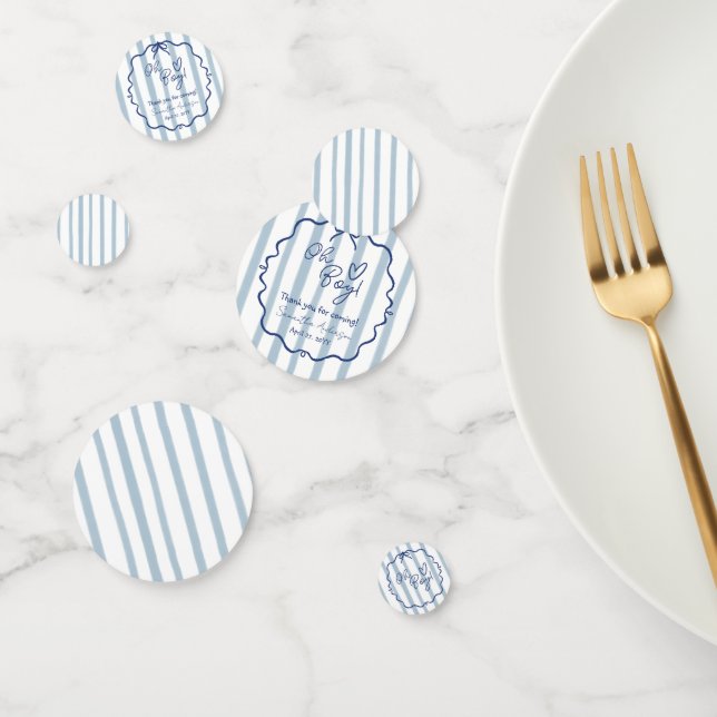 Confeti Oh Boy Cute Moderno Dusty Blue Stripes Baby Shower (Grupo)