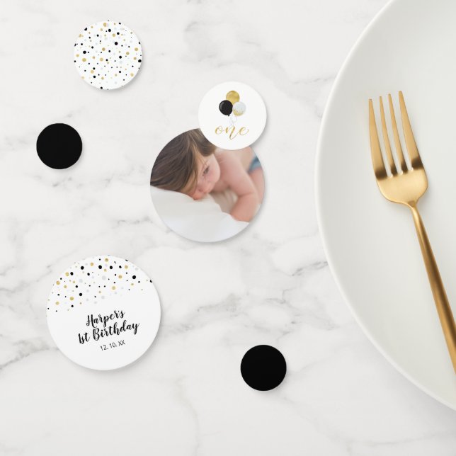 Confeti Oro y negro | Globos Fiesta de cumpleaños 1 (Grupo)