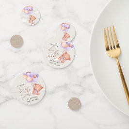 Confeti Oso Bebé, Globos Púrpura, Primer Cumpleaños