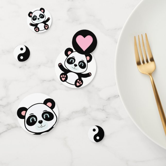 Confeti Oso de Panda y Yin Yang blanco y negro (Grupo)