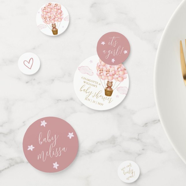 Confeti Oso de peluche apenas espera rosa niña Baby Shower (Teddy Bear Bearly Wait Pink Girl Baby Shower Confetti)