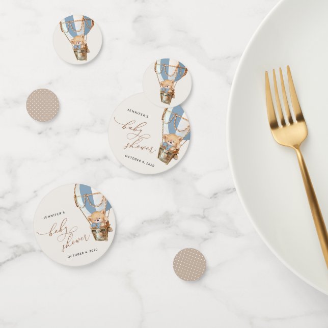 Confeti Oso de peluche, Globo aerostático azul, Baby Showe (Grupo)