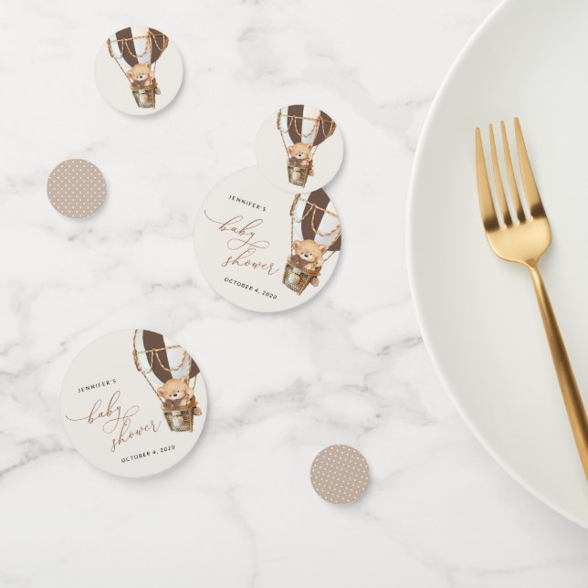 Confeti Oso de peluche, Globo aerostático marrón, Baby Sho (Grupo)