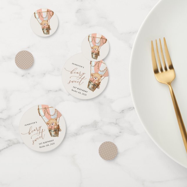 Confeti Oso de peluche, globo de aire caliente rosado, pri (Grupo)