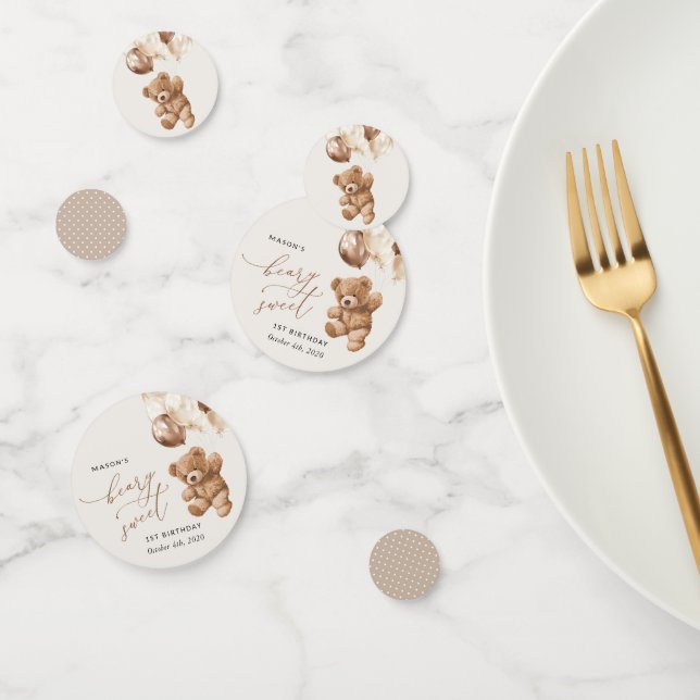 Confeti Oso de peluche, globos marrones, primer cumpleaños (Grupo)